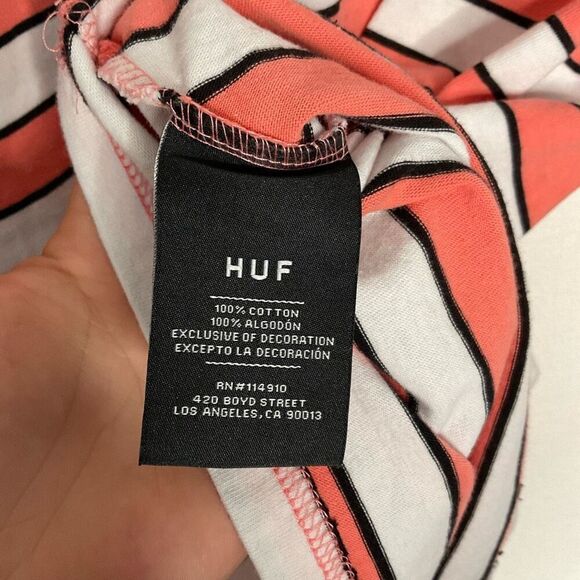 HUF Long Sleeve Shirt Womens Medium Peach Striped Embroidered 100% Cotton‎ - Picture 5 of 8